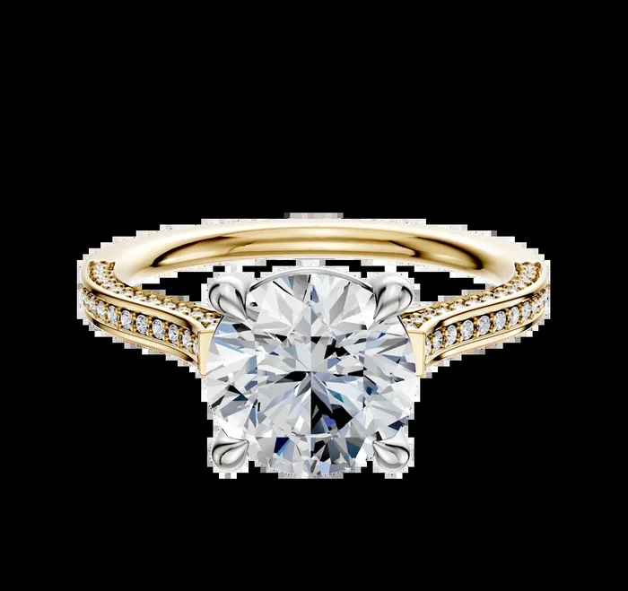 18K Two Tone 4 Prong Basket Cathedral Flat 3-Row-Pave 2.0mm Engagement Ring