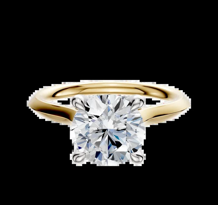 18K Two Tone 4 Prong Hidden Halo Cathedral Knife Edge 2.0mm Engagement Ring