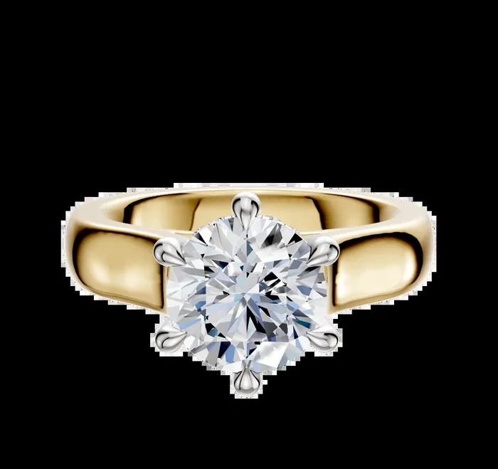 18K Two Tone 6 Prong Hidden Halo Cathedral Dome 4.0mm Engagement Ring