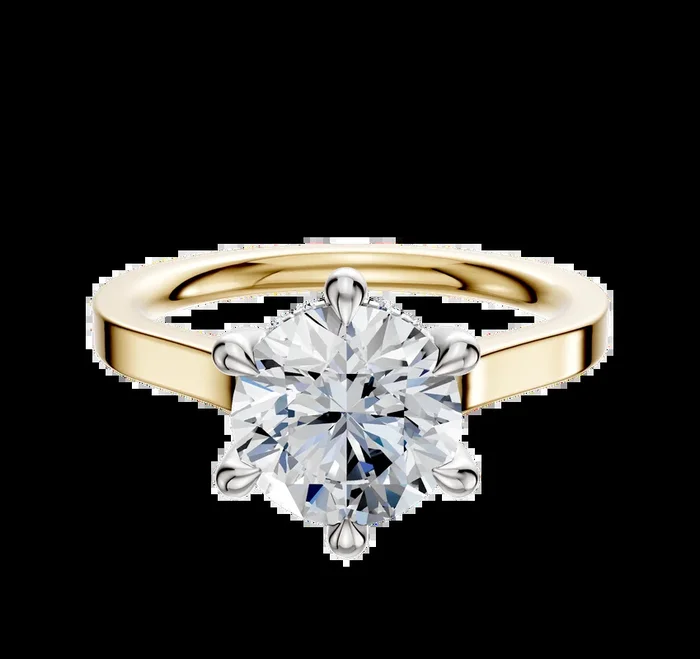 18K Two Tone 6 Prong Hidden Halo Cathedral Flat 2.0mm Engagement Ring