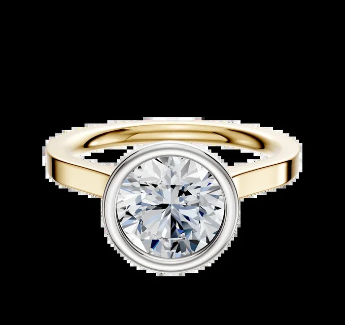 18K Two Tone Bezel Full Bezel North/South Cathedral Flat 2.0mm Engagement Ring