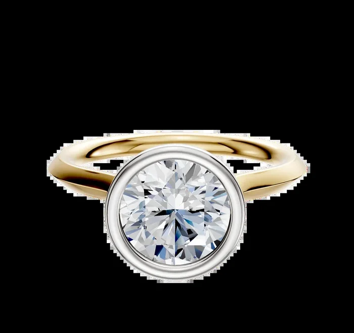 18K Two Tone Bezel Full Bezel North/South Cathedral Knife Edge 2.0mm Engagement Ring