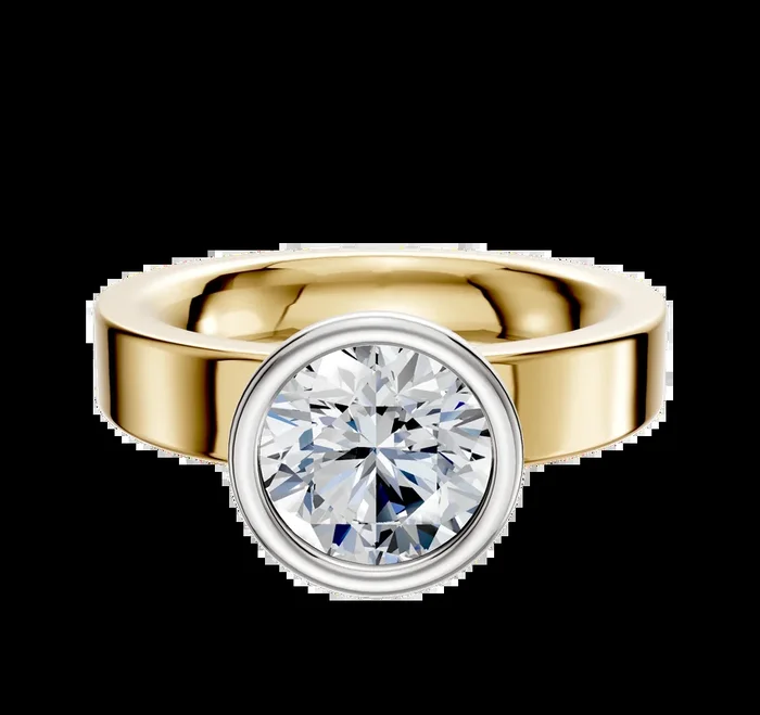 18K Two Tone Bezel Full Bezel North/South Classic Flat 4.0mm Engagement Ring