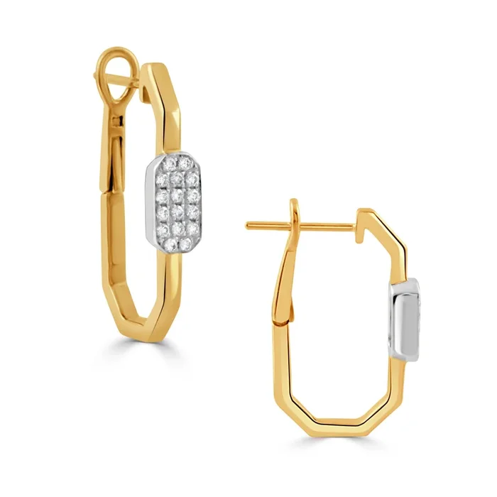 18K White and Yellow Gold 0.20ctw Diamond Hoop Earrings