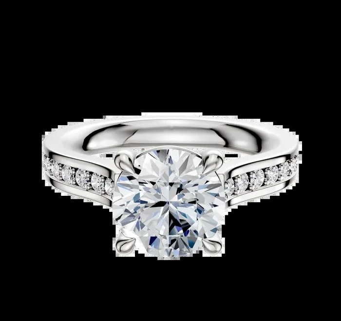 18K White Gold 4 Prong Basket Cathedral Flat 1-Row-Pave 2.5mm Engagement Ring