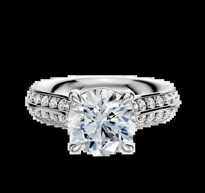 18K White Gold 4 Prong Basket Cathedral Knife Edge 1-Row-Pave 2.5mm Engagement Ring