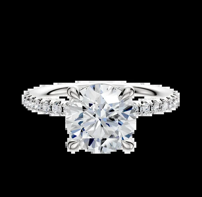 18K White Gold 4 Prong Basket Classic Dome 1-Row-Pave 2.5mm Engagement Ring
