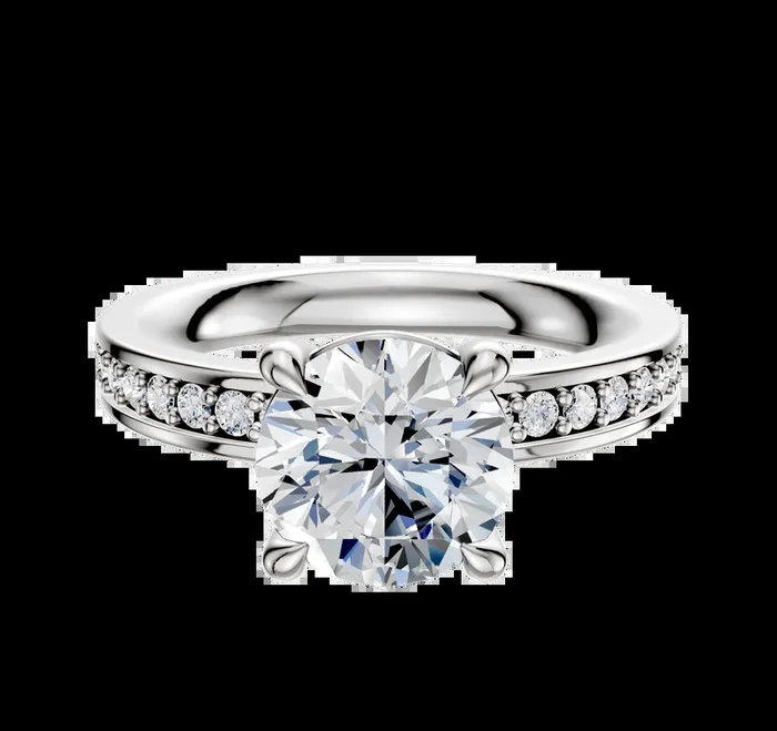 18K White Gold 4 Prong Basket Classic Flat 1-Row-Pave 2.5mm Engagement Ring
