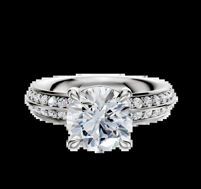 18K White Gold 4 Prong Basket Classic Knife Edge 1-Row-Pave 2.5mm Engagement Ring