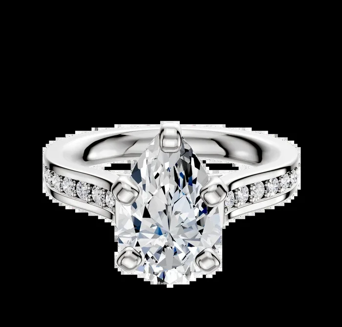 18K White Gold 4 Prong Cathedral Flat 1-Row-Pave 2.5mm Engagement Ring