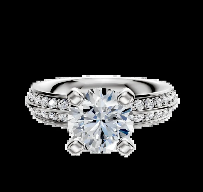 18K White Gold 4 Prong Classic Knife Edge 1-Row-Pave 2.5mm Engagement Ring