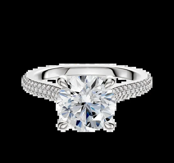 18K White Gold 4 Prong Hidden Halo Cathedral Dome 3-Row-Pave 2.0mm Engagement Ring