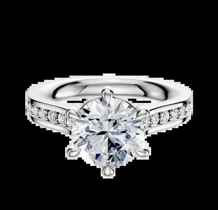 18K White Gold 6 Prong Basket Cathedral Flat 1-Row-Pave 2.5mm Engagement Ring
