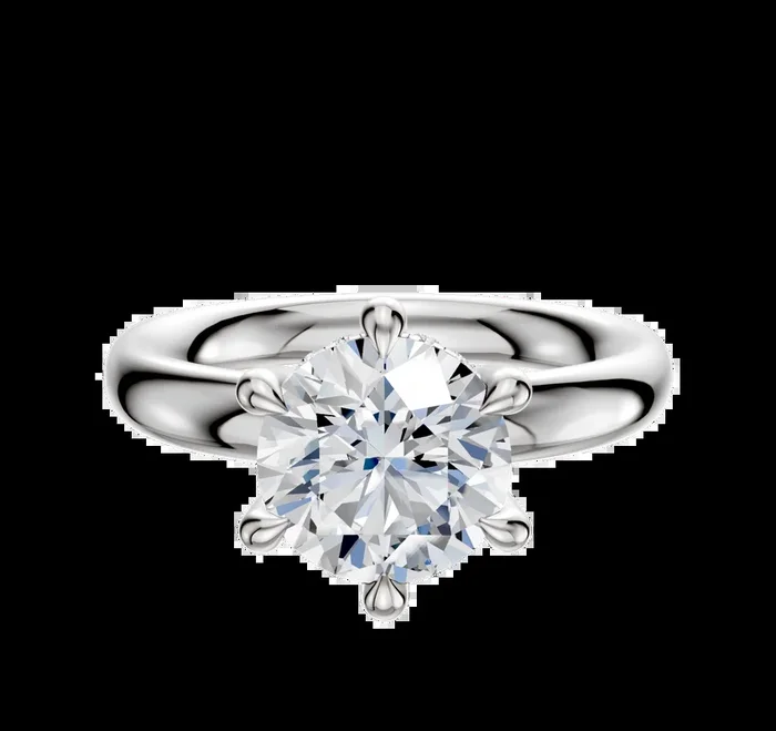 18K White Gold 6 Prong Hidden Halo Classic Dome 3.0mm Engagement Ring