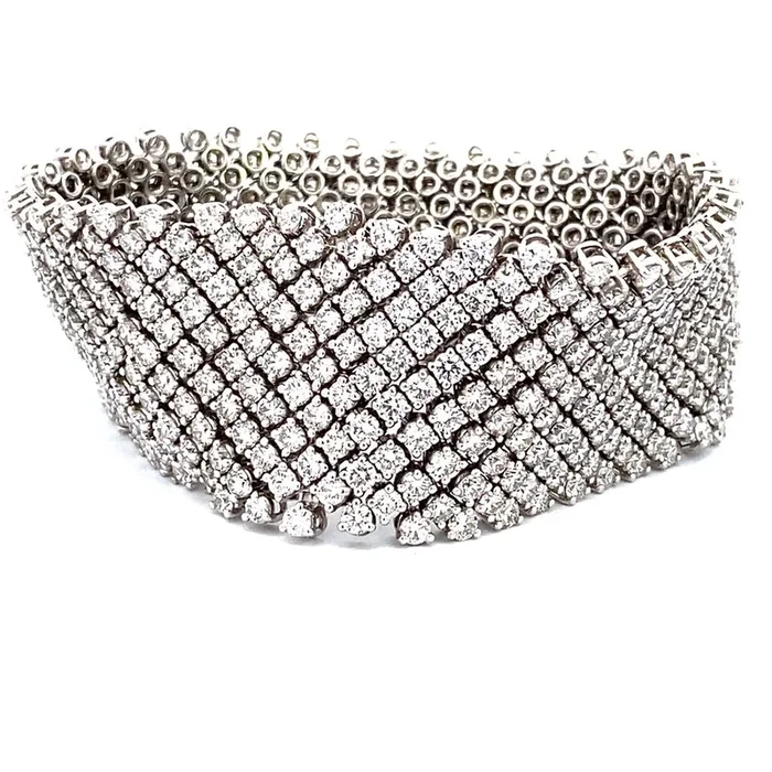 18K White Gold Natural Diamonds Mesh Bracelet