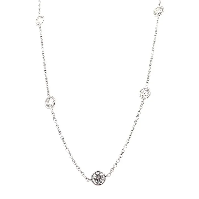 18K White Gold Natural Diamonds Station Necklace