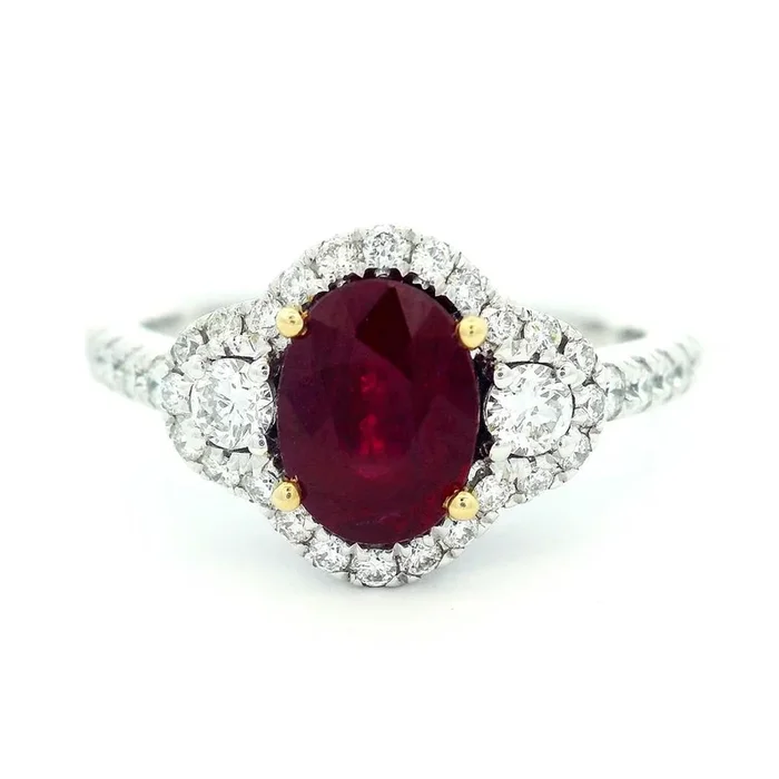 18K White Gold Oval Ruby Halo Ring