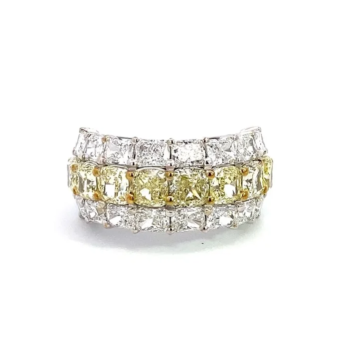 18K White Gold Wide Band Natural Yellow Diamonds Ring