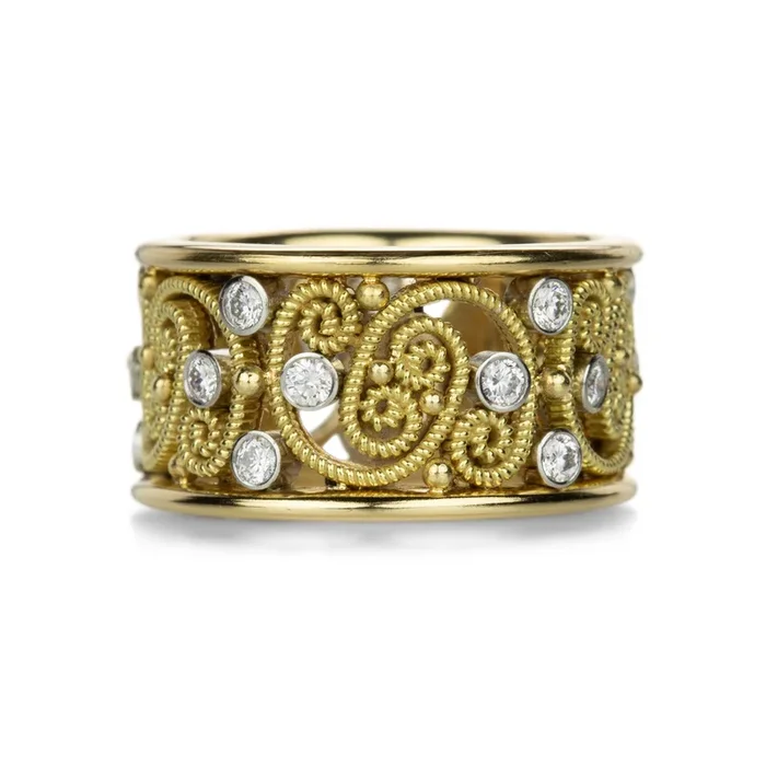 18k Wide Diamond Scroll Band