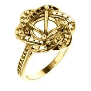 18K Yellow 10 mm Round Floral-Inspired Halo-Style Engagement Ring Mounting