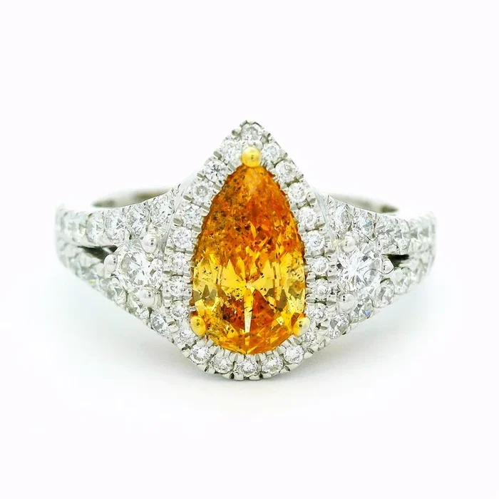 18K Yellow And White Gold Halo Natural Yellow Diamonds Ring