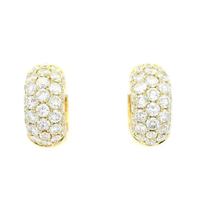 18K Yellow Gold 15Mm Pavé Round Huggie Natural Diamonds Hoop Earrings