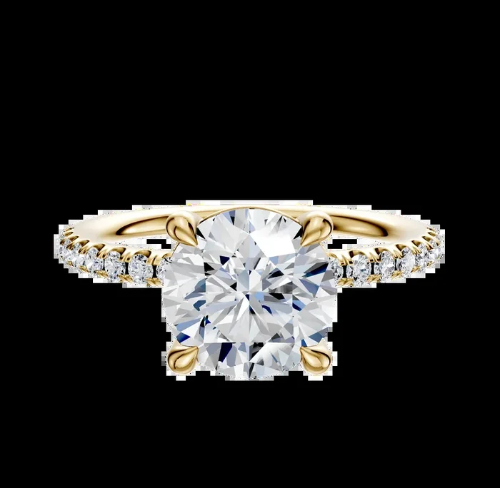 18K Yellow Gold 4 Prong Basket Classic Dome 1-Row-Pave 2.5mm Engagement Ring