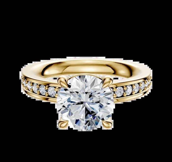 18K Yellow Gold 4 Prong Basket Classic Flat 1-Row-Pave 2.5mm Engagement Ring