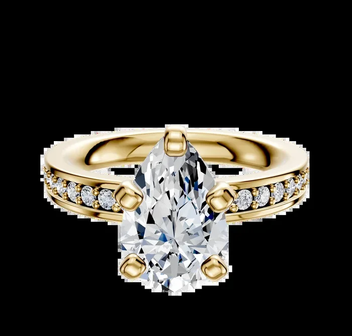 18K Yellow Gold 4 Prong Classic Flat 1-Row-Pave 2.5mm Engagement Ring
