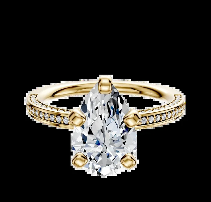 18K Yellow Gold 4 Prong Classic Flat 3-Row-Pave 2.0mm Engagement Ring