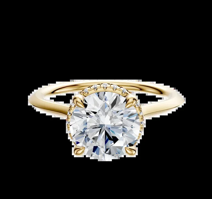 18K Yellow Gold 4 Prong Collar Cathedral Knife Edge 1.5mm Engagement Ring
