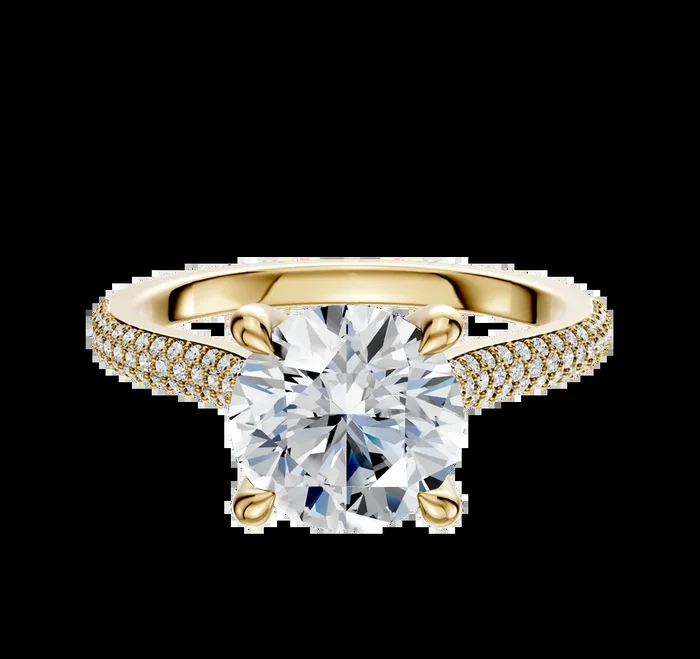 18K Yellow Gold 4 Prong Hidden Halo Cathedral Dome 3-Row-Pave 2.0mm Engagement Ring