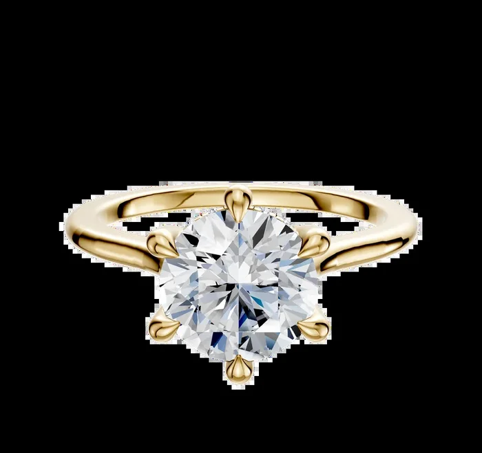 18K Yellow Gold 6 Prong Hidden Halo Cathedral Dome 1.5mm Engagement Ring