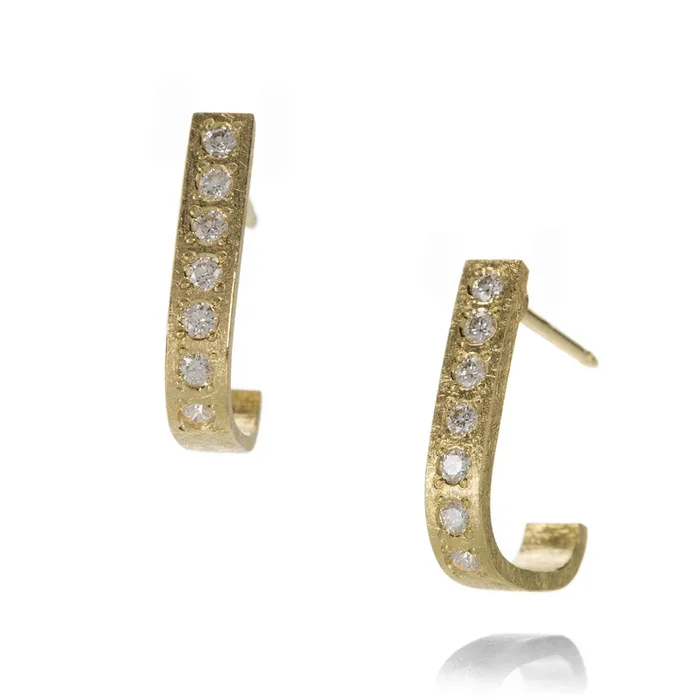 18k Yellow Gold “J” Hoops with Diamonds