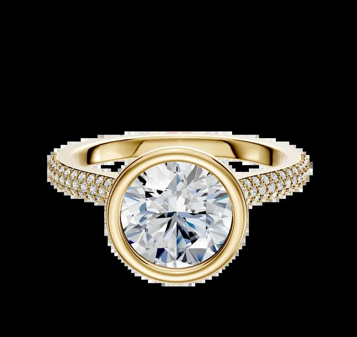 18K Yellow Gold Bezel Full Bezel North/South Cathedral Dome 3-Row-Pave 2.0mm Engagement Ring