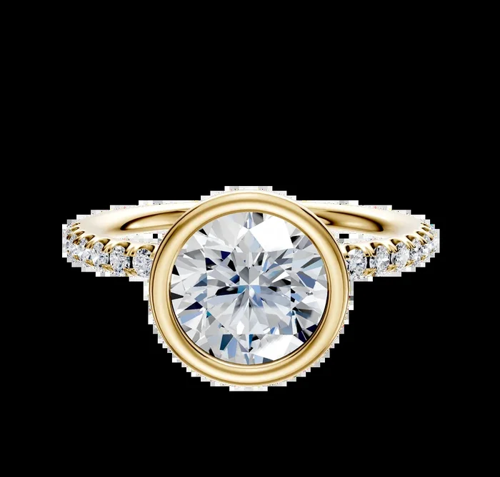18K Yellow Gold Bezel Full Bezel North/South Classic Dome 1-Row-Pave 2.5mm Engagement Ring