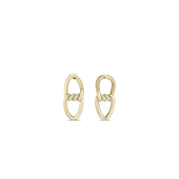 18K YELLOW GOLD CIALOMA SMALL CHAIN LINK EARRINGS W. DIAMOND ACCENT