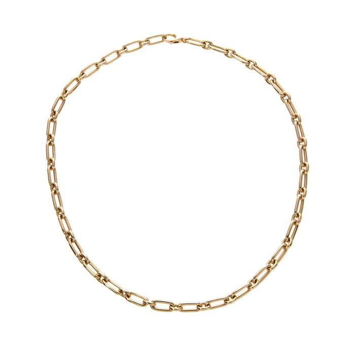 18K Yellow Gold Italian Oblong Oval Link Necklace 17″