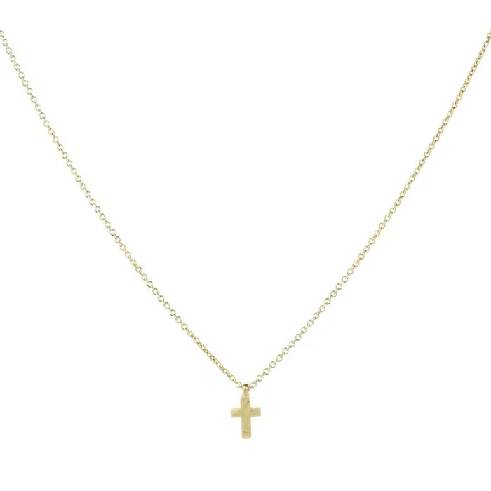 18k Yellow Gold Micro Cross Pendant Necklace