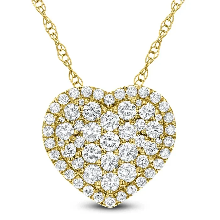18K Yellow Gold Natural Diamonds Heart Halo Necklace
