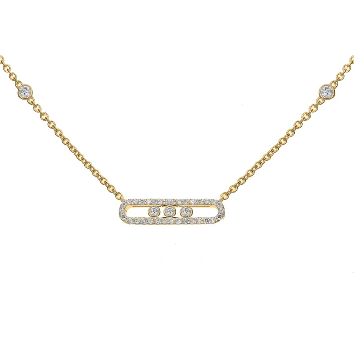 18K Yellow Gold Natural Sliding Diamonds Bar Necklace