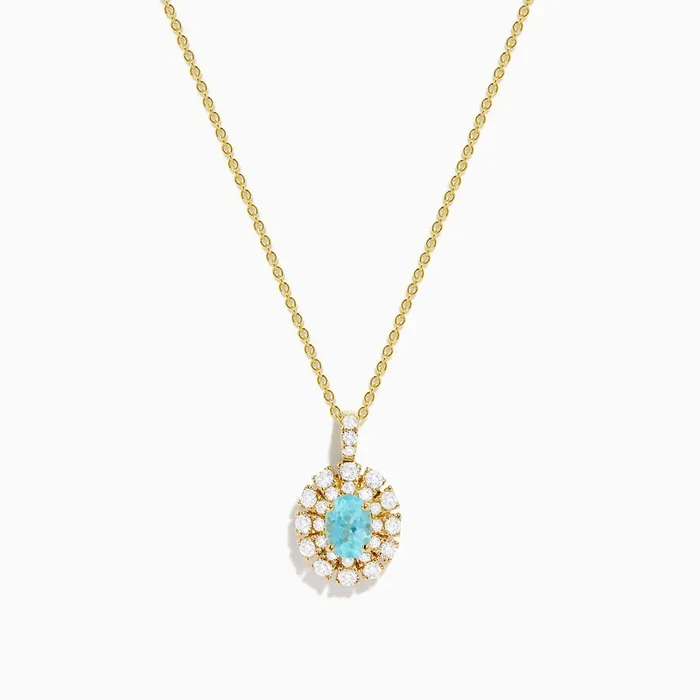 18K Yellow Gold Paraiba and Diamond Pendant