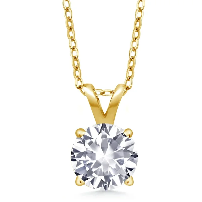 18K Yellow Gold Plated Silver 6MM Round Gemstone Birthstone Solitaire Pendant Necklace | 4-Prong Gold Necklace For Women | With 18 Inch Silver Chain