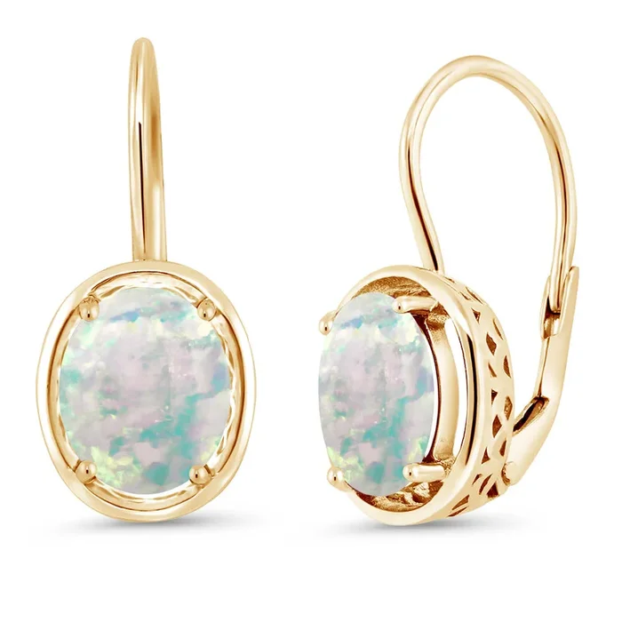 18K Yellow Gold Plated Silver Cabochon White Simulated Opal Earrings For Women (1.20 Cttw, Oval 9X7MM)