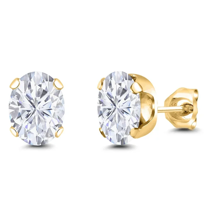 18K Yellow Gold Plated Silver Gemstone Birthstone Stud Earrings for Women Men | Oval 8X6MM | Fine Jewelry for Her Him Mom Dad Wife