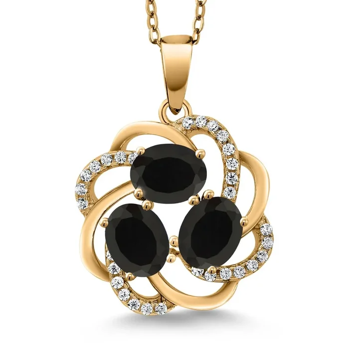 18K Yellow Gold Plated Silver Gemstone Birthstones 3 Stone Spiral Pendant Necklace for Women | Oval 6X4MM | Includes 18 Inch Chain | Fine Jewelry for Her Mom Wife