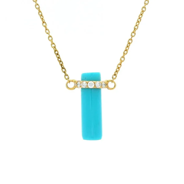 18K Yellow Gold Turquoise And Diamond Contemporary Necklace