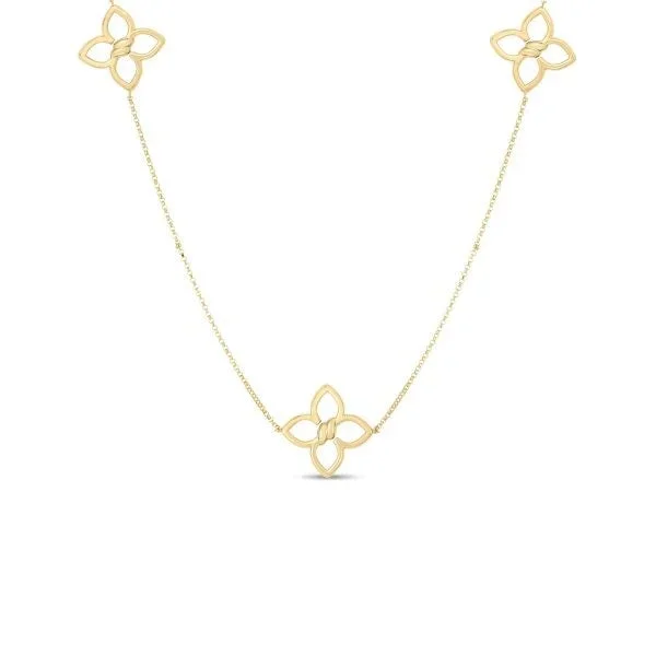 18K YELLOW/WHITE GOLD CIALOMA DIAMOND FLOWER STATION LONG NECKLACE