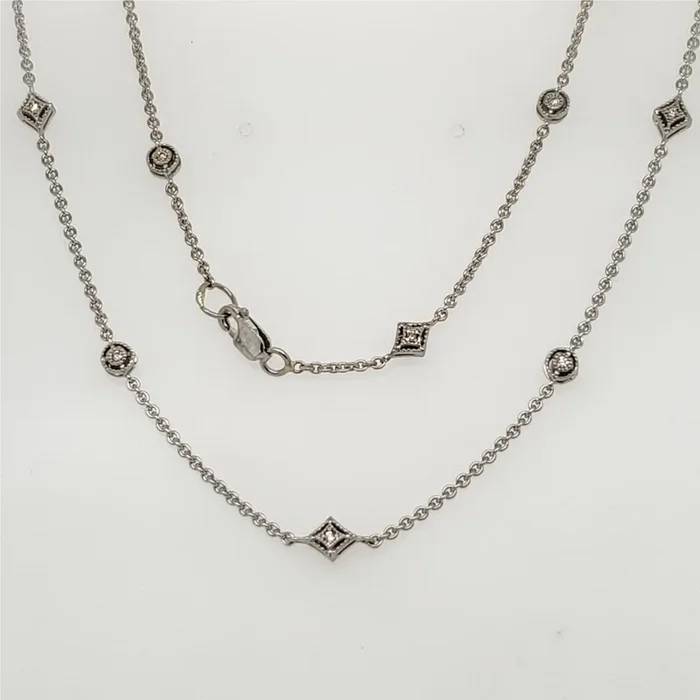18kt White Gold 26″” Long Diamond Station Necklace