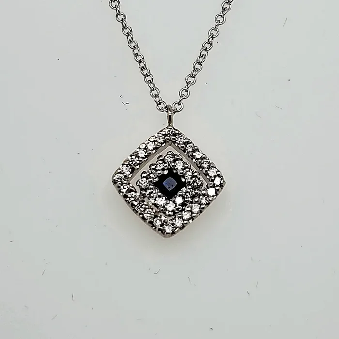 18kt White Gold Blue Sapphire and Diamond Pendant Necklace